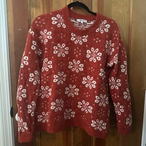 Madewell Orange and White Floral Pattern Sweater
